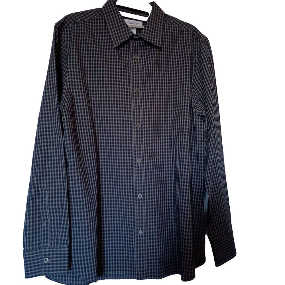 Calvin Klein Regular Fit Button Down Checkered Dress Shirt Black/Grey Size‎ Med